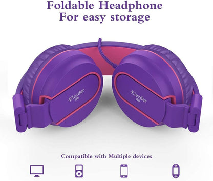 I36 Kids Headphones Children Girls Boys Teens Foldable Adjustable on Ear Headphones 3.5Mm Jack Compatible Cellphones Computer Kindle MP3/4 School Tablet Purple/Red